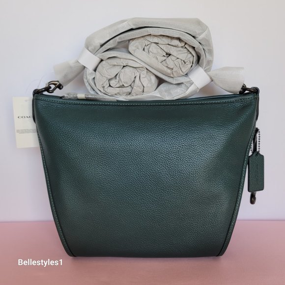 COACH Small Dufflette “C” Charm Polished Pebbled Leather Crossbody- Forest Color - Picture 5 of 16